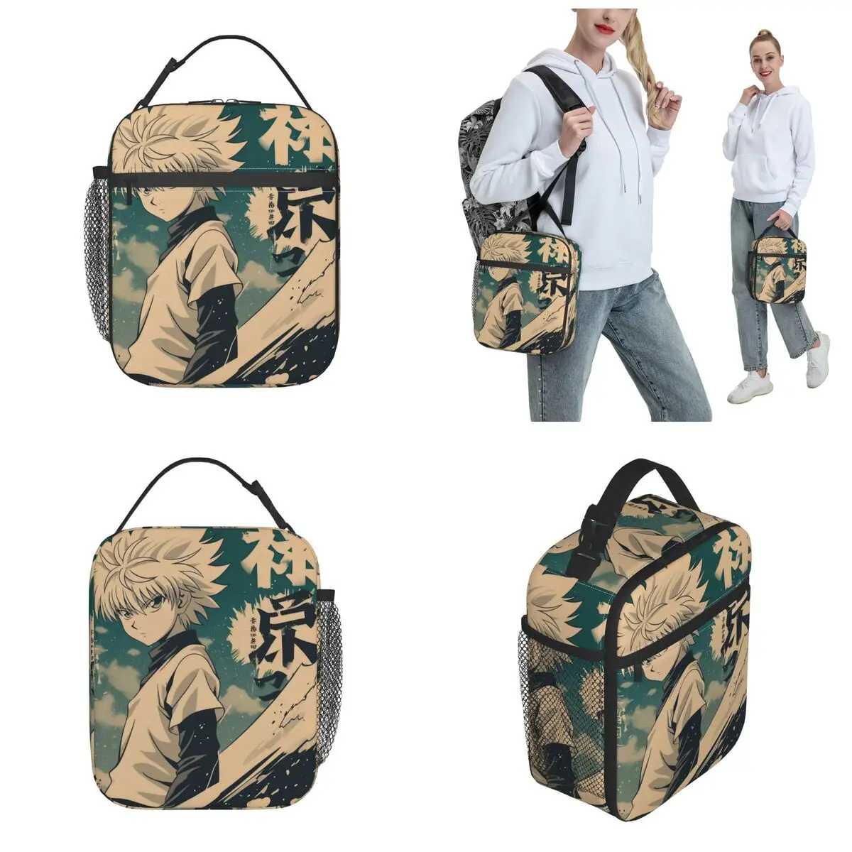 Torby na lunch Killua Vintage Warned Poster Hunter X Hunter, izolowane, termiczne, o dużej pojemności, torby na drugie śniadanie dla mężczyzn i kobiet