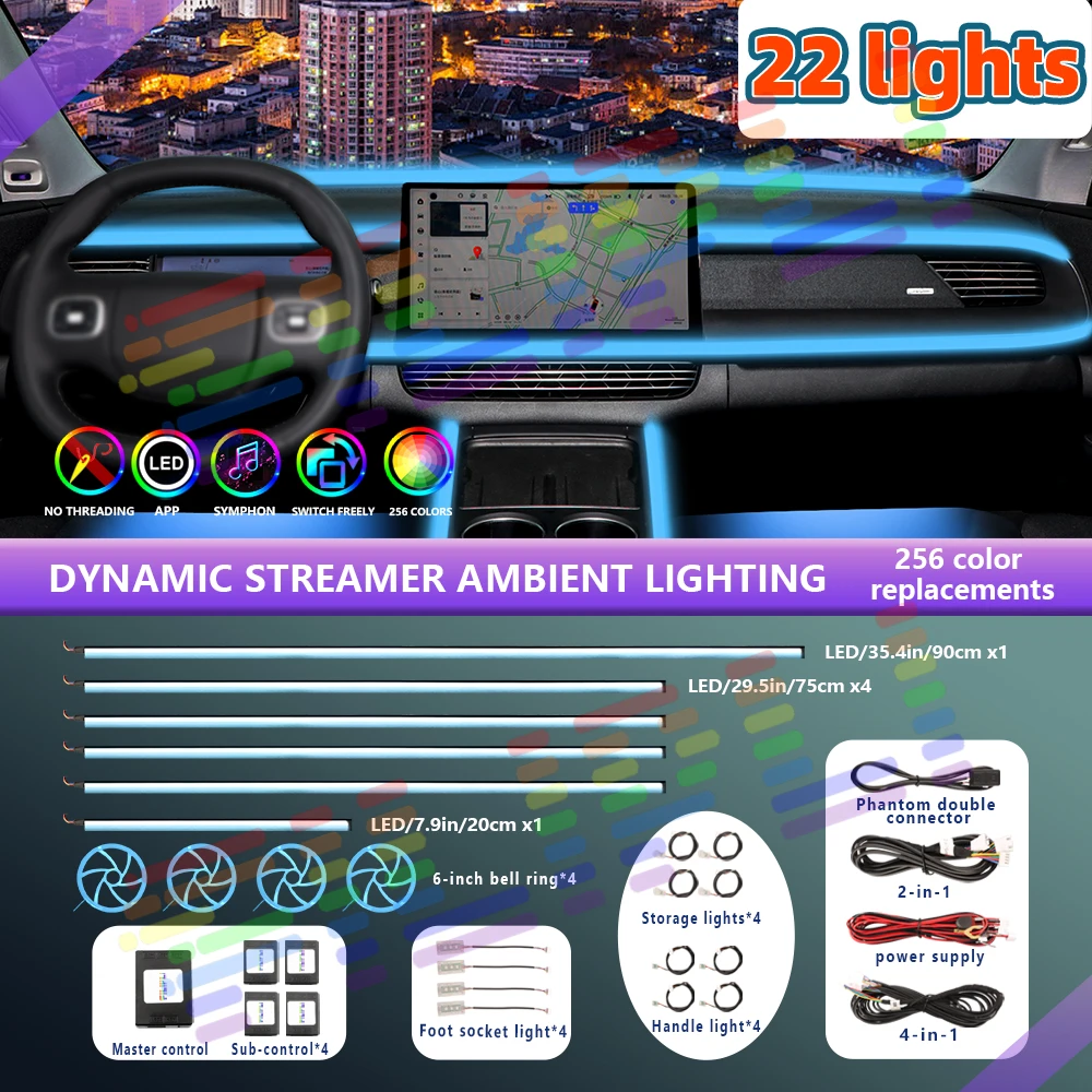 Car Interior Ambient Light Atmosphere Universal Acrylic Auto Lighting App Control Symphony Colorful Rainbow LED Lamp Strip RGB