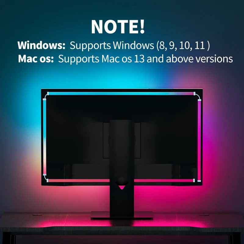 Luzes de tira LED com controle APP, retroiluminação ambiente, 4K, tela do monitor do computador, sincronização de cores, atmosfera do jogo, lâmpada de decoração, PC