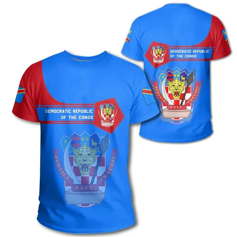 Harajuku 3D Republic-of The Congo Map Print T Shirt Congo Emblem Graphic Tee Shirts Men Fashion Short Sleeves Mens Clothing Tops
