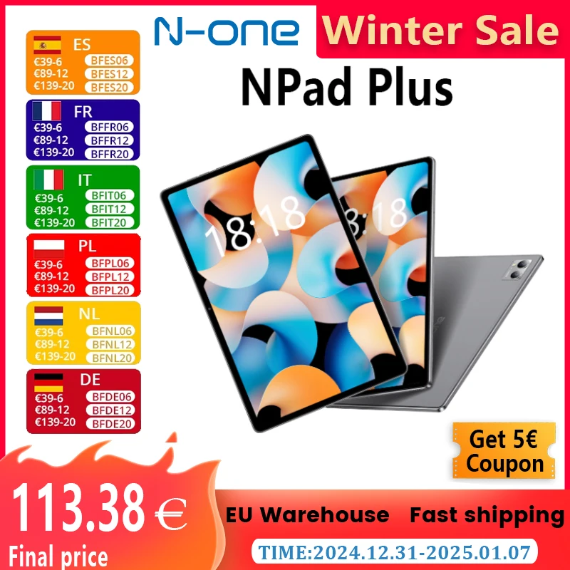 N-one NPad Plus 10.4-inch 2000x1200 FHD IPS MT8183 Android 13  8+8GB RAM 128GB ROM 8 Cores 5+13MP Camera Dual Wifi BT5.0  Tablet