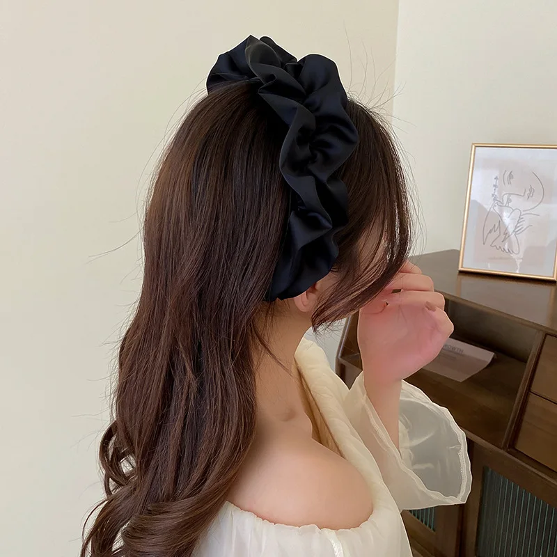 Black Solid Color Fabric Pleated Headbands For Women Korean Simple Adjustable Versatile Elegant Daily Hair Accessories Wholesale