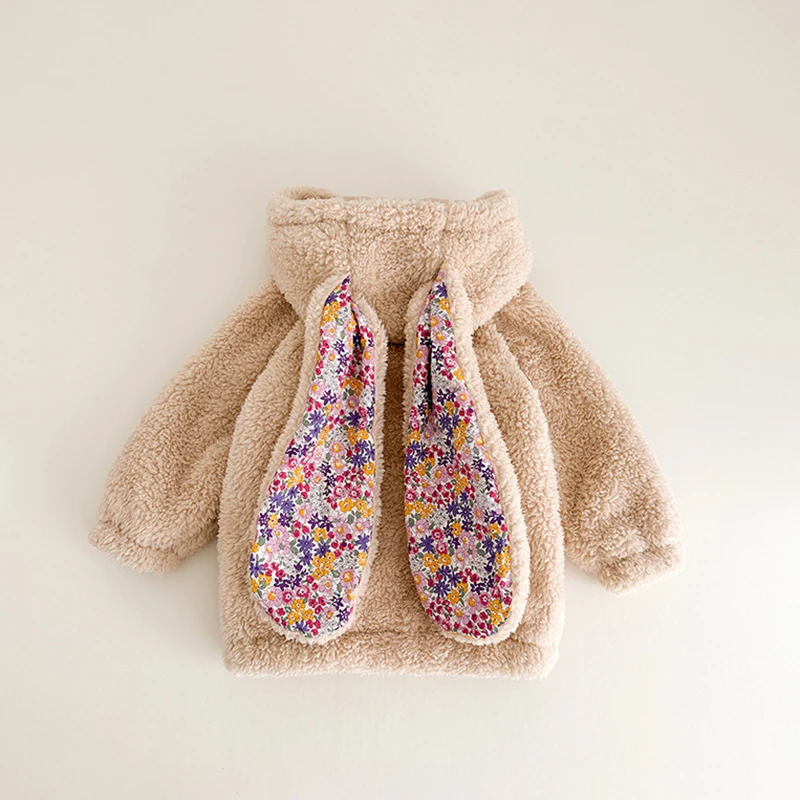 Kids Coat For 1-7Y Girls Spring Winter Fleece Toddler Baby Warm Rabbit Hooded Coat Children Long Outwear Baby Girl Boy Jacket