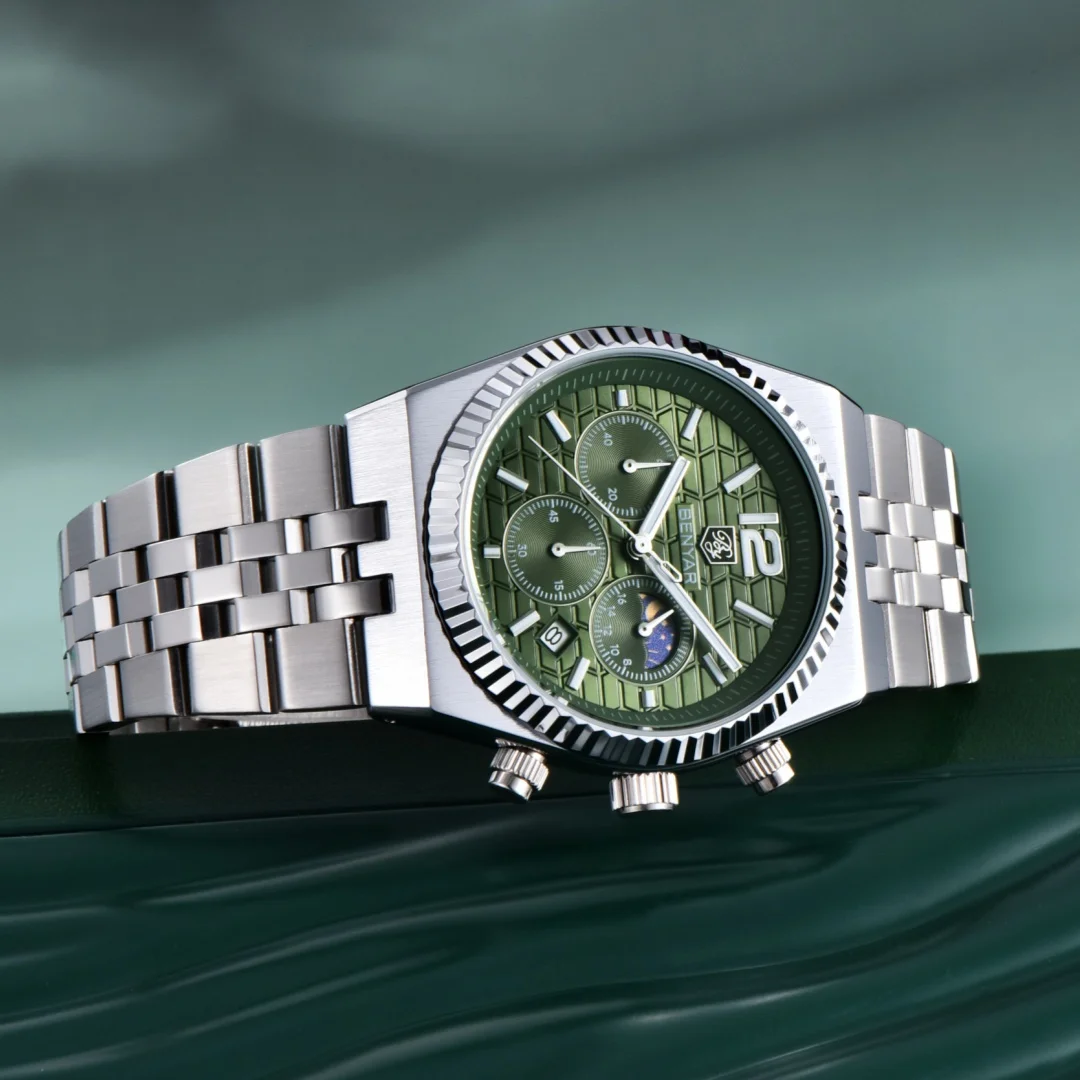 BENYAR 5225 ساعة كوارتز رجالية متعددة الوظائف التقويم موضة بسيطة مقاوم للماء مضيئة الأعمال reloj hombre ساعات للرجل #5