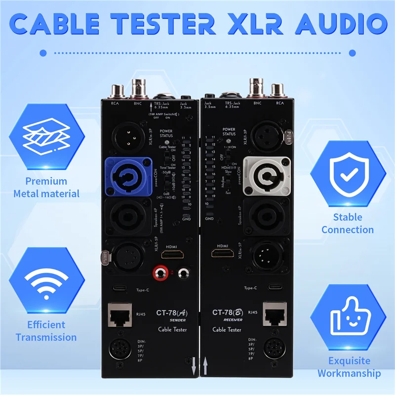 جهاز اختبار كابل الصوت CT78 XLR متعدد الوظائف، متوافق، كشف تلقائي، وفصل عن بعد في جهاز واحد-ABIU