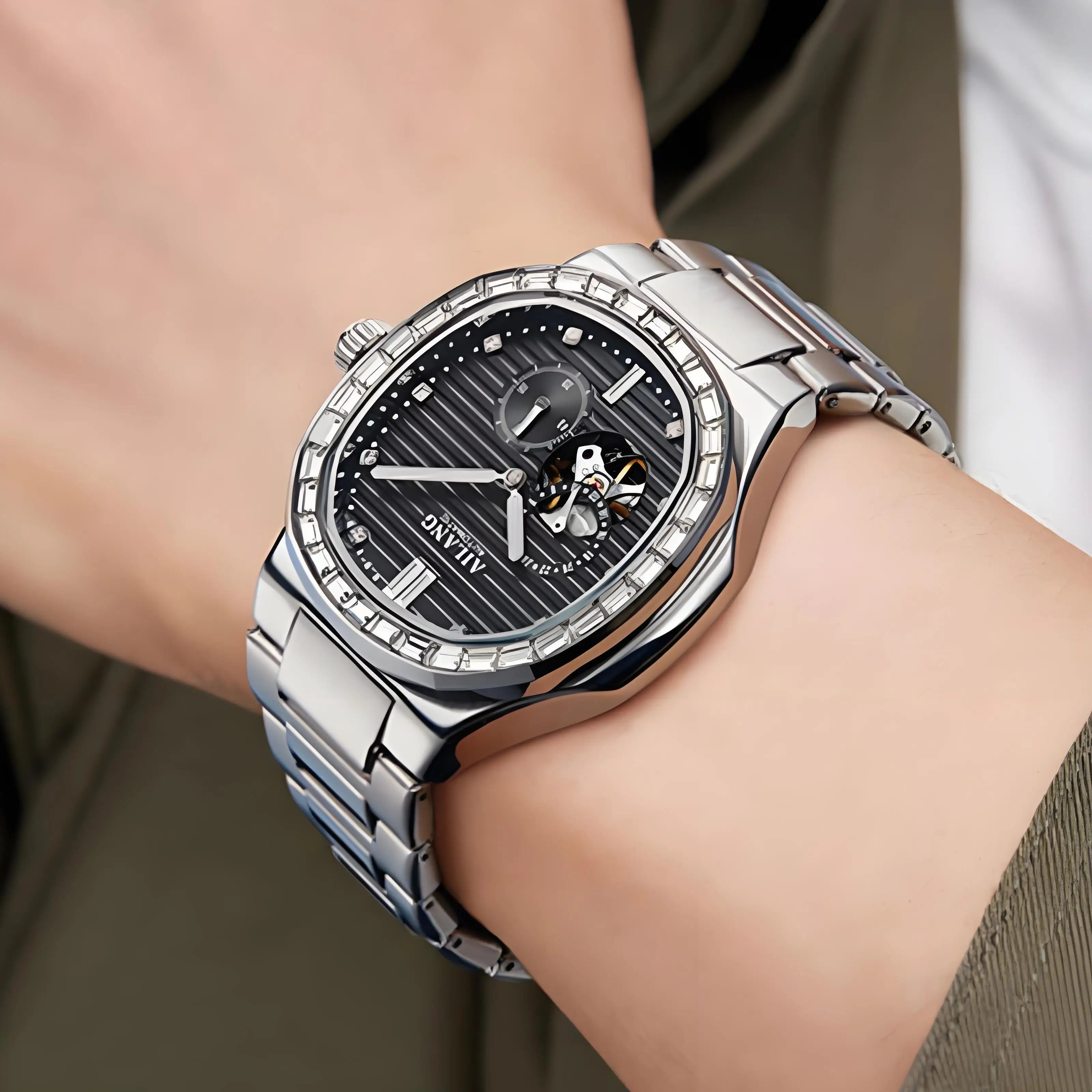 AILANG HOT SALE Automatic Mechanical Men Watch Wholesale Waterproof Skeleton Business Stainless Steel Gift Watch