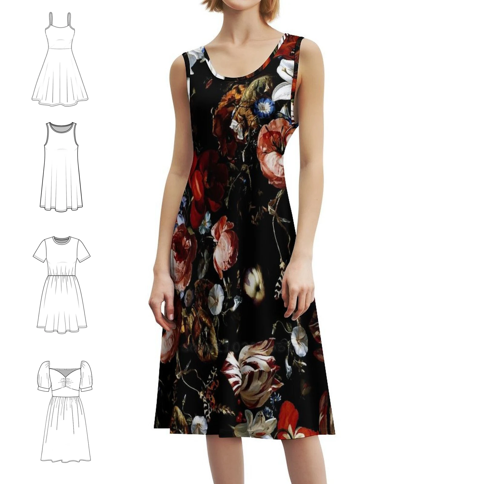 

Night Garden Xxxviii Bohemian Sleeveless Dress For Women Print Beach Party Dresses Pattern Flowers Botanical Tropical Women's