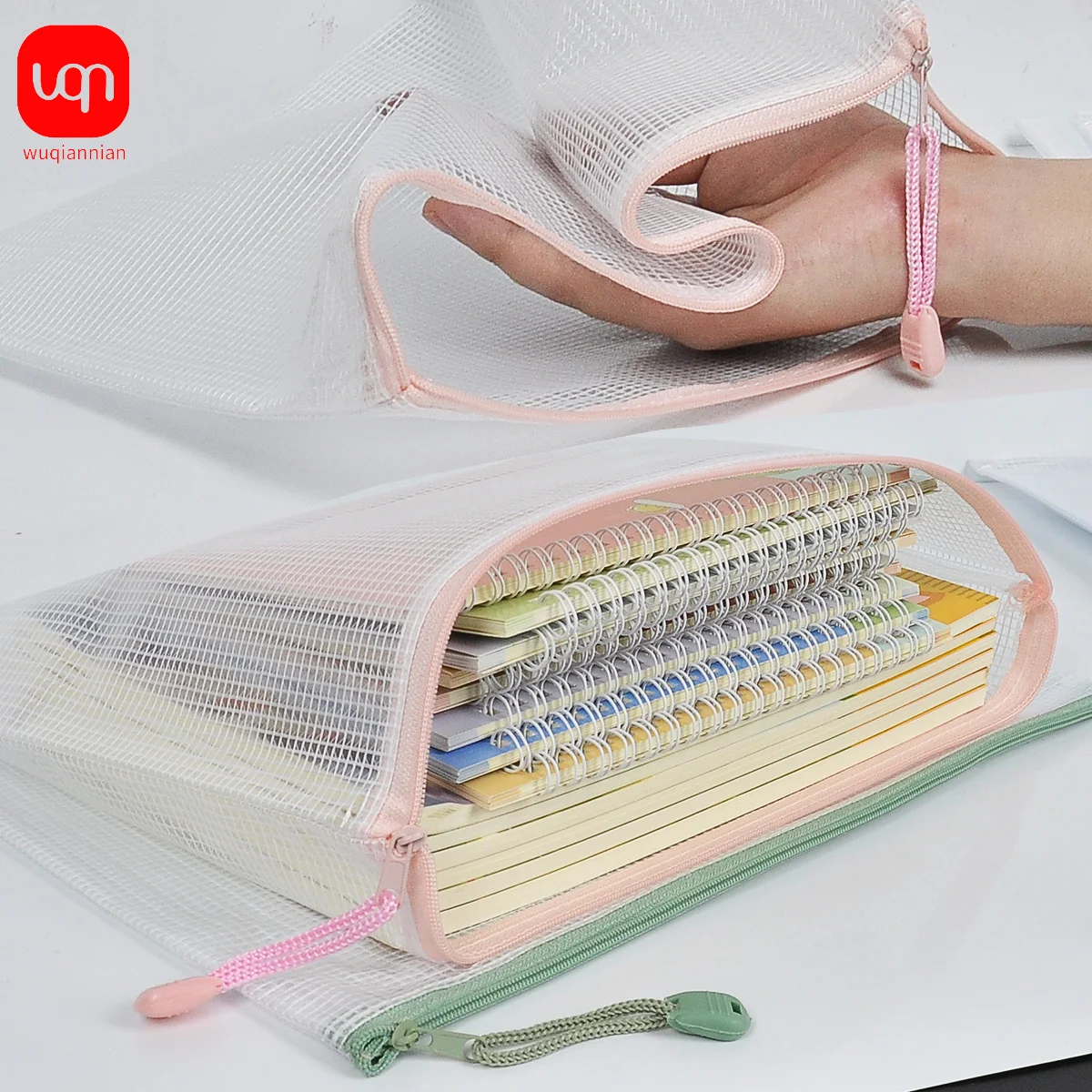 8pcs Thicken Mesh Zipper Bag Document Bag Waterproof Zipper Folders A4 Size Office Supplies School Travel Bags