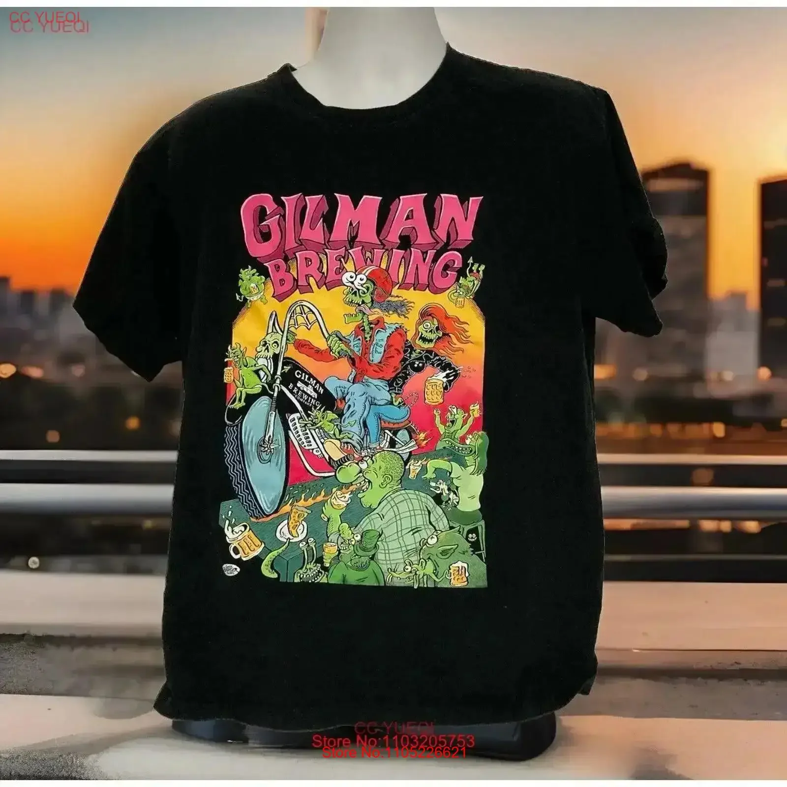 GILMAN ST BREWING MEN'S SIZE LARGE BLACK T SHIRT ZOMBIE PUNK BIKERS LUIZ BERGER vintage Washed Breathable Slightly homme