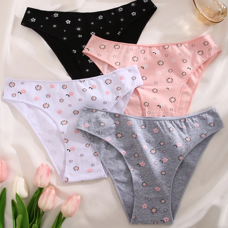 Women Cotton Panties Low Rise Sexy Underwear Floral Pattern Briefs High Elastic Underpants For Female Breathable Soft Lingerie