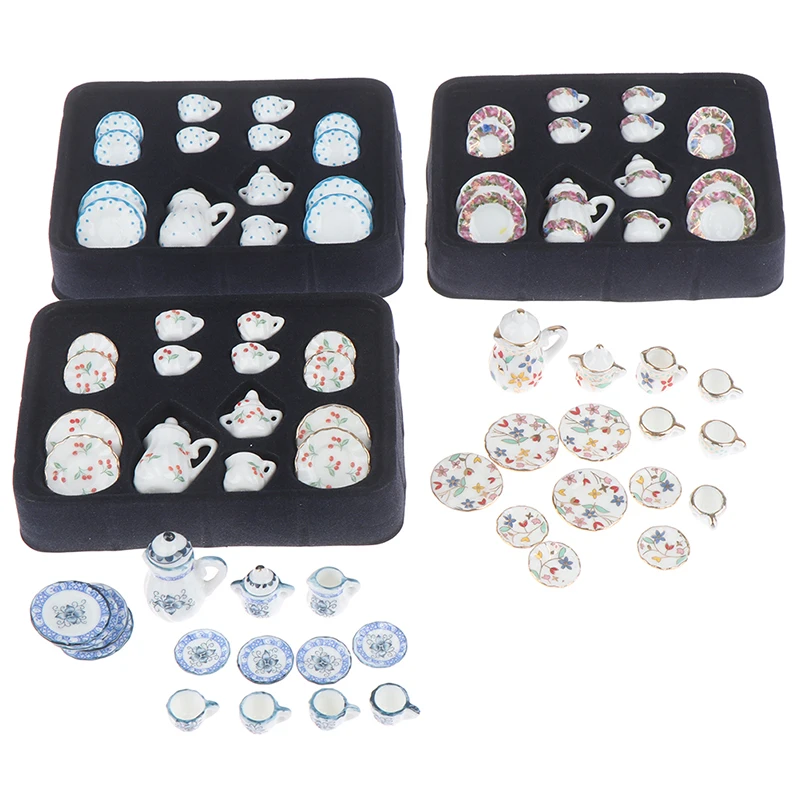 Ensemble de tasses à thé miniatures en porcelaine pour maison de poupée 1:12, 17 pièces, vaisselle à fleurs Chintz