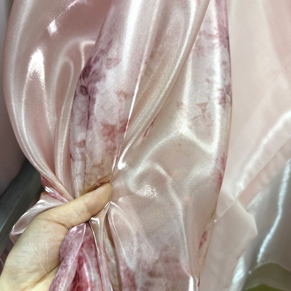 Light Pink Floral Printed Shiny Satin Fabric Smooth Gloss Drape Cloth for Wedding Dress Cheongsam DIY Sewing Designer Garment