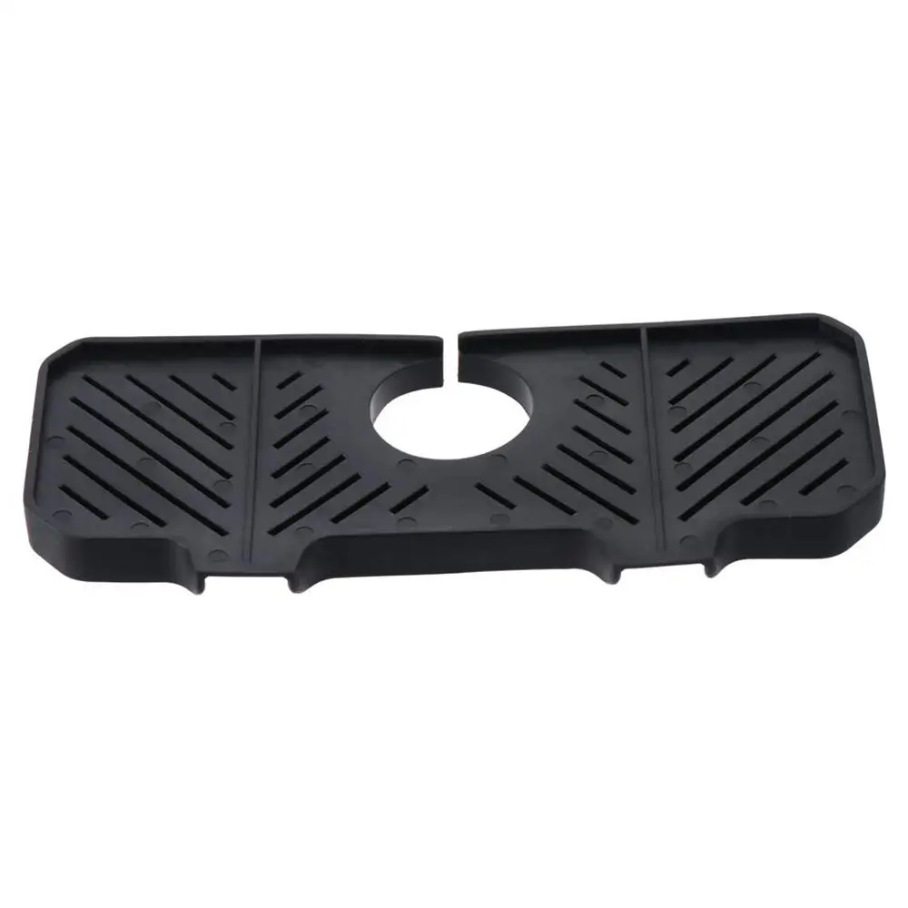 Silicone Sink Splash Guard 10.6 inch Behind Faucet Water Catcher Mat with 3 Adjustable Buckle Soft Bar Soap Holder Bathroom