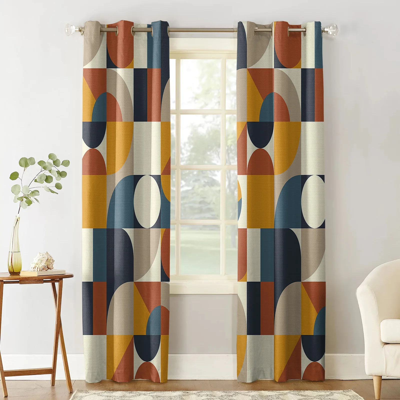 Nordic Retro Medieval Geometry Print Curtains For Kitchen Bedroom Window Treatment Curtains for Living Room Home Decor Drapes