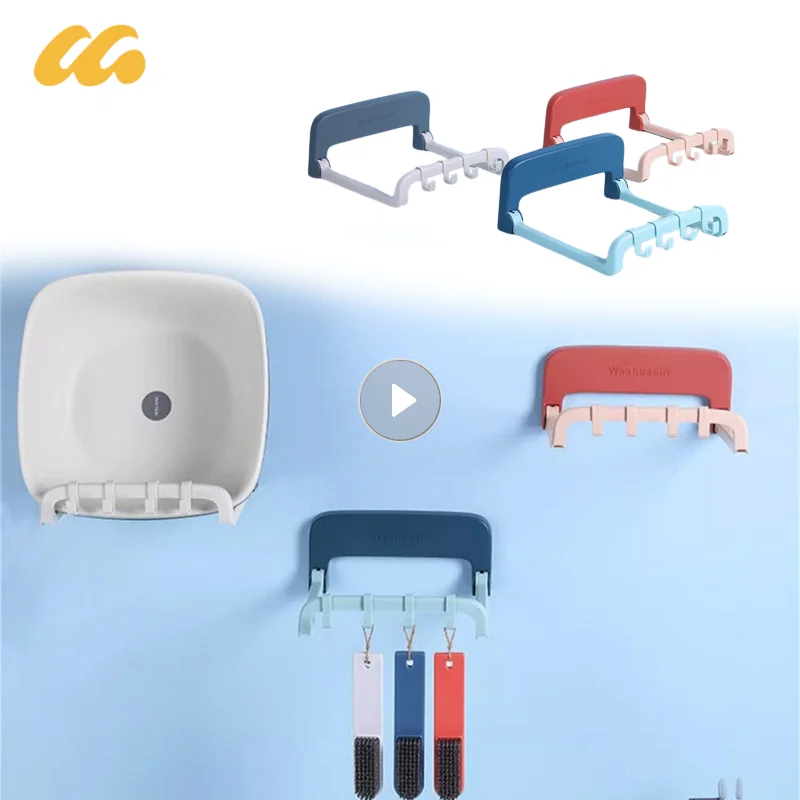 Washbasin Stand Portable Home Bathroom Wall-mounted Foldable Hook Basin Bracket With Rounded Edges And Corners Storage Rack