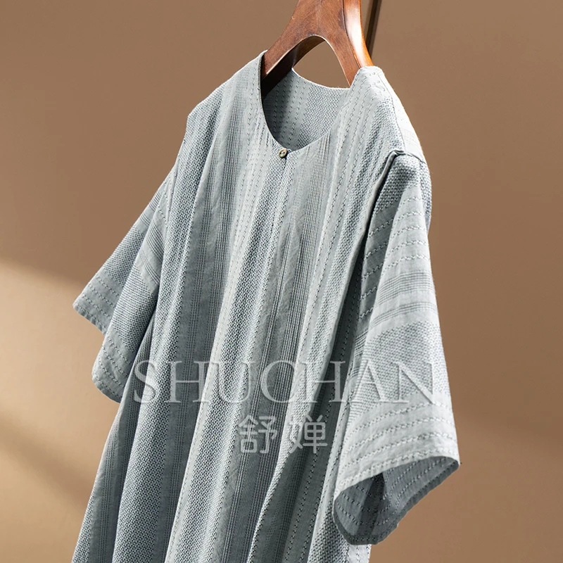 2025 tecido jacquard dupla camada 100 algodão em torno do pescoço vestido de manga curta feminino 66c0 vestidos de fiesta