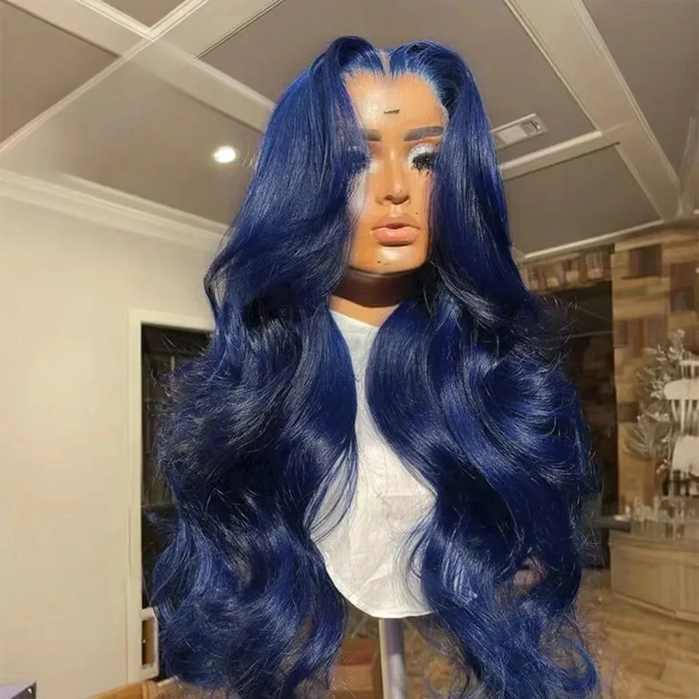 Midnight Blue Wig for Women Long Wavy Hair 32inch Curly Wig 13x4 HD Cosplay Headband Wigs Heat Resistant Synthetic for Daily Use
