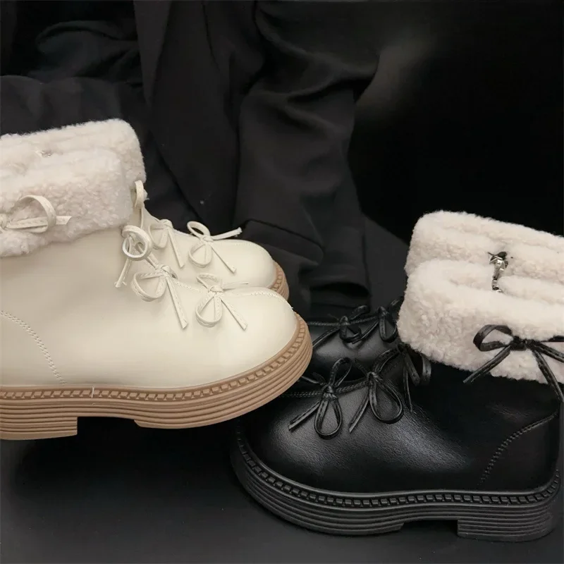 Kids Boots Autumn Winter Toddler Girls Fashion Middle Calf Princess Fur Boots Baby Shoes Children High TopBowtie Flats Platform