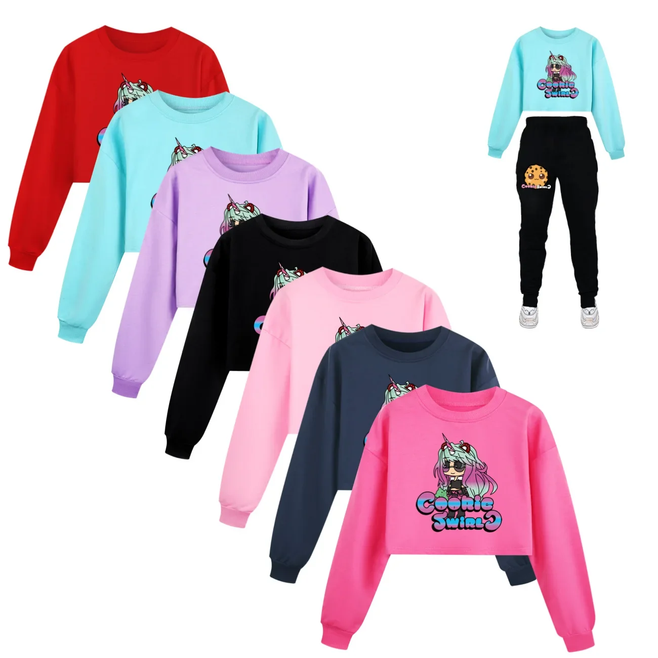 

Girls Cropped Hoodies Sweatshirts Cookie Swirl C Set Children Clothing Spring Hip Hop Hoody Kids Long sleeve Casual Tops 1506