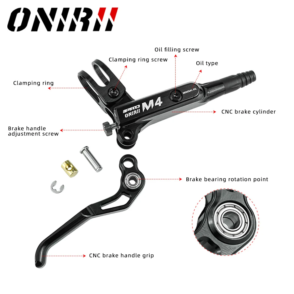 ONIRII M4 4 Piston Hydraulic Disc Brake Bicycle Brake MTB AM HD 820/1450mm Mountain Clamp Brakes CNC Tech Mineral Oil AM  New