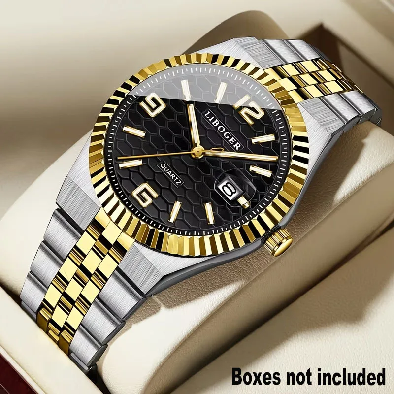1 piece new men's stainless steel band men's quartz watch Roman numeral dial inlaid fashion simple and casual