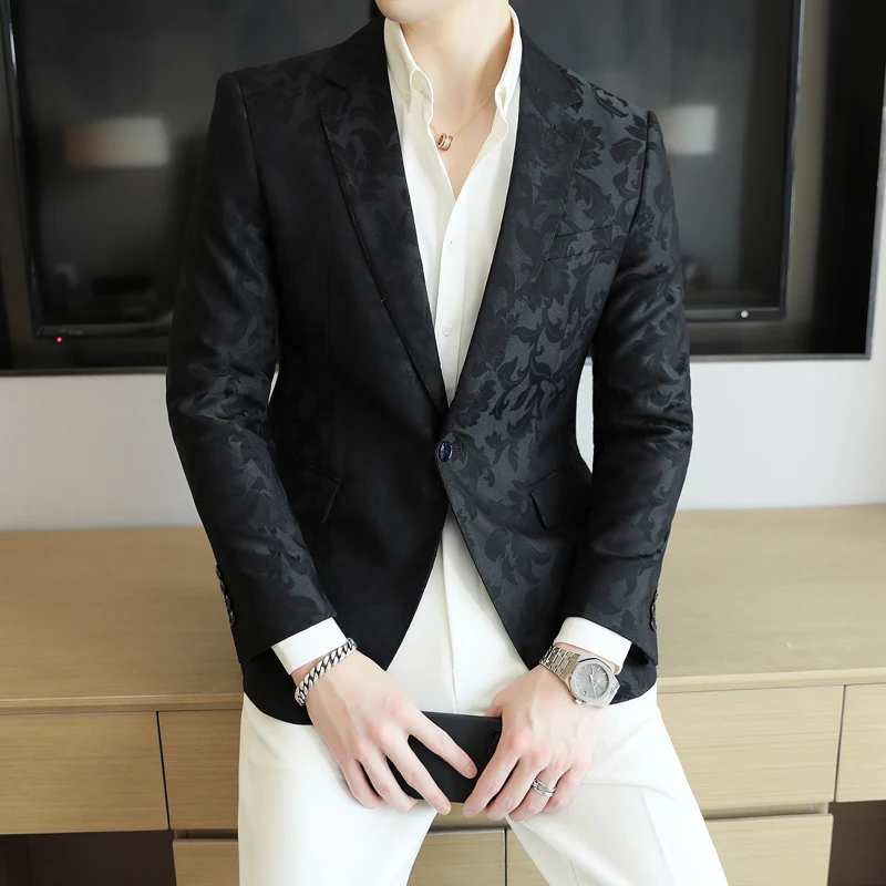 

High-Quality Fashion Handsome Trend Business Boutique Wedding Dance West Coat Men's Casual Suit Top - 2025 Spring S-5XL