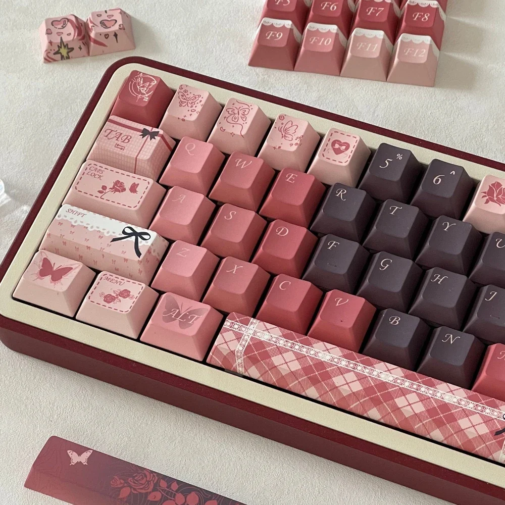 Perdido rosa keycap jardim, 150 chaves, cereja pbt 7u/2.25u, barra de espaço, alice layouts chave, rosa gradiente, cor rosa seco