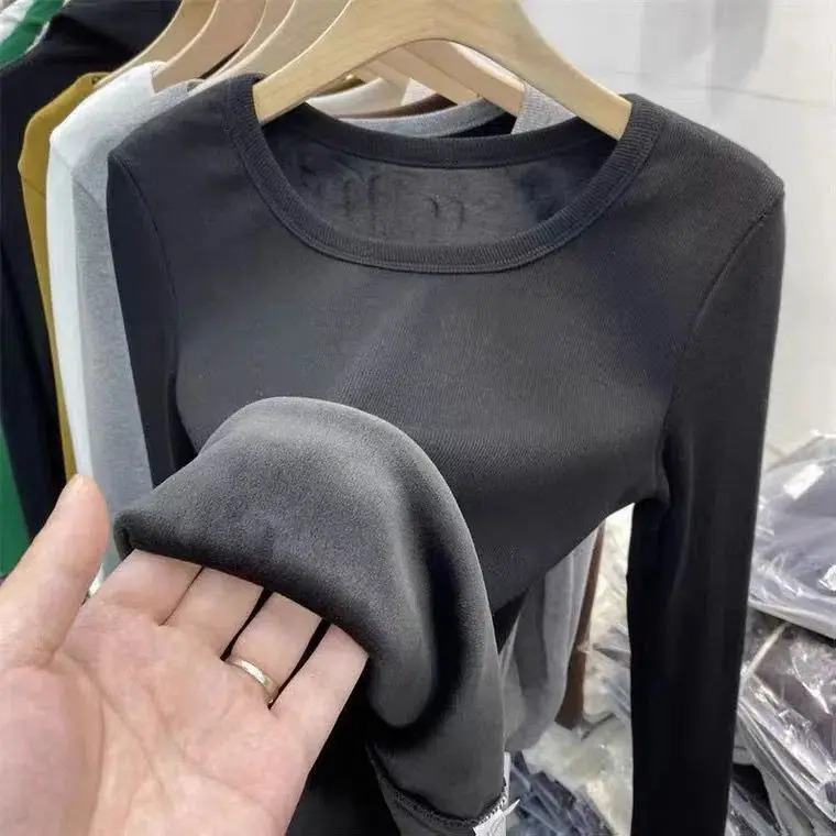 

Thickening Thermal Underwear Bottoming Shirt for Women Winter Thermal Underwear Women Tops Ladies O-neck 2023 News C191