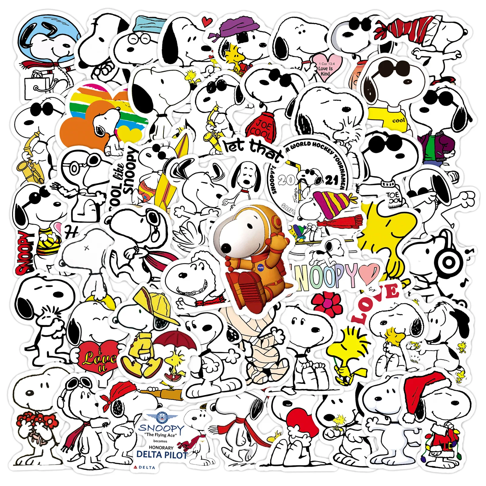 50Pcs Snoopy Laptop Skateboard Stickers for Kids Graffiti Skateboard Laptop Water Bottle Motorcycle Cartoon Sticker Toy Decals