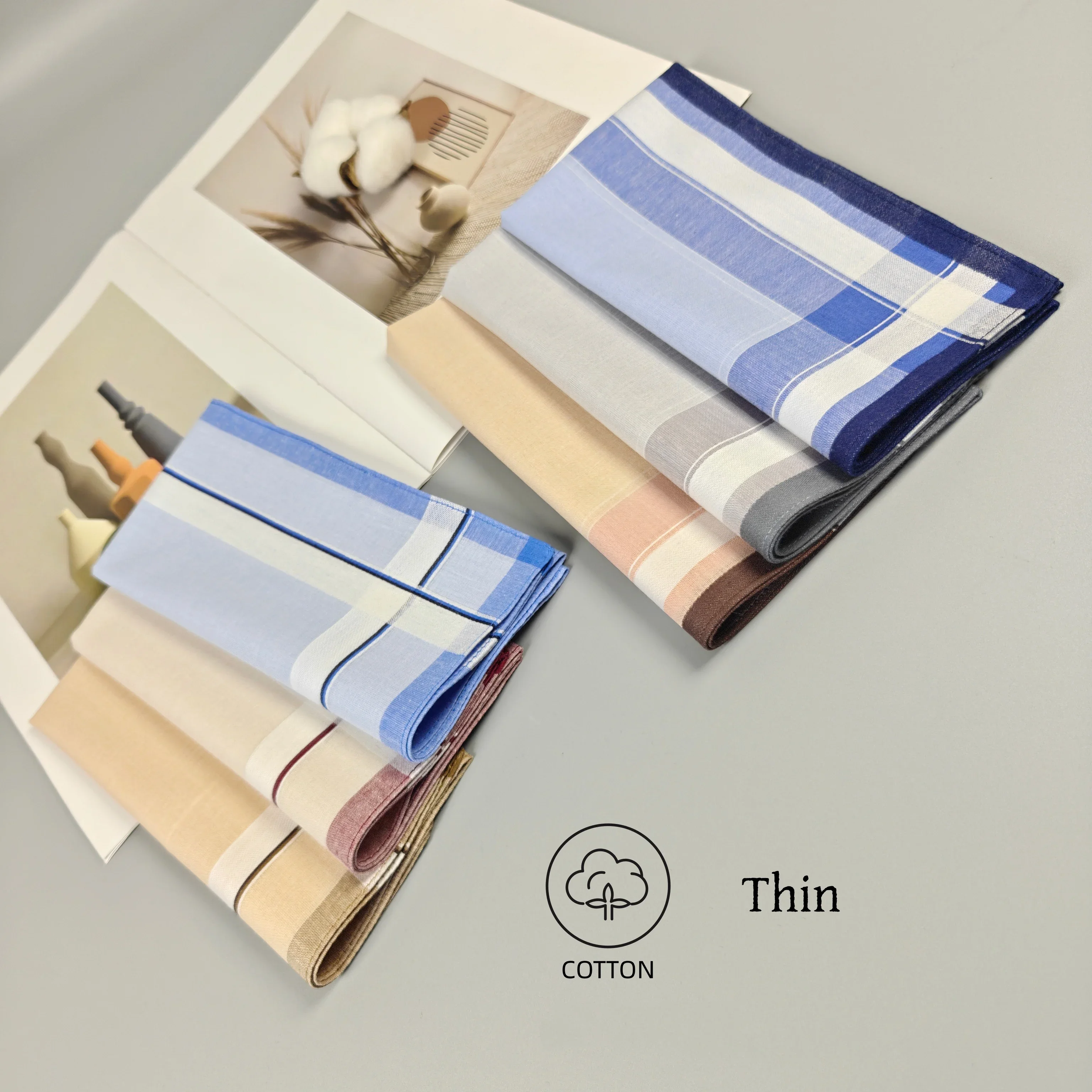 منديل قطني مخطط ذو ملمس رفيع من القماش، ديكور منزلي للآباء، لون فاتح، 15.7 بوصة، 6 قطع. #2