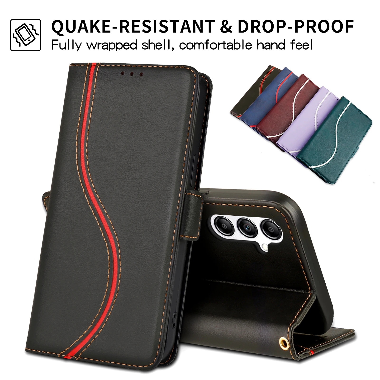 Leder Brieftasche Fall Buch Für Samsung Galaxy S25 S24 S23 S22 S21 A17 A16 A26 A36 A56 A15 A25 A35 A55 A14 A24 A34 A54 A53 5G Abdeckung