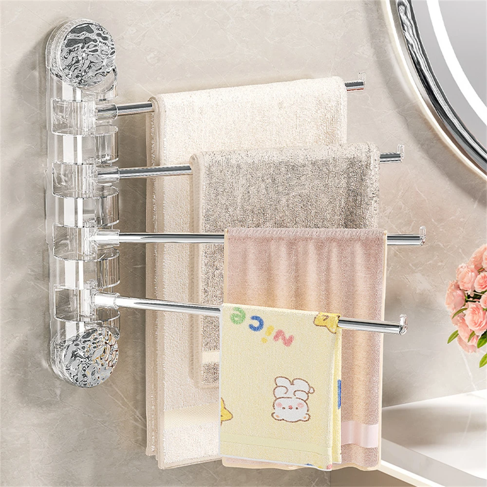 Bathroom Wall Mounted Towel Rack Foldable Towel Hanging Bar Toilet Paper Roll Holder Swivel Multi-Rod Shelf Bathroom Accessorie