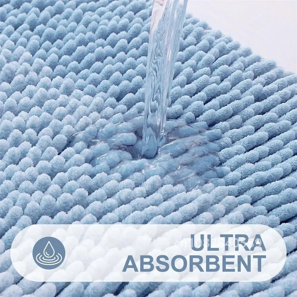 Olanly Chenille Striped Bathroom Rug Mat Extra Thick Absorbent Bath Rug Non-Slip Soft Plush Shaggy Bath Carpet Machine Wash Mats