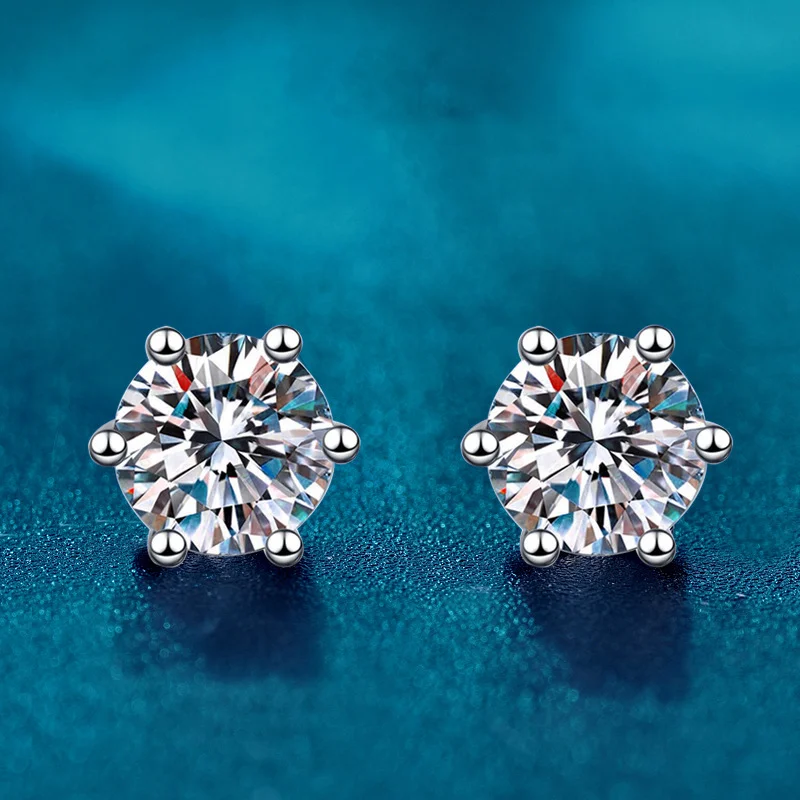 

6.5mm Round Moissanite Stud Earring Six Claws 925 Sterling Silver Earrings for Women with Gra Certificate