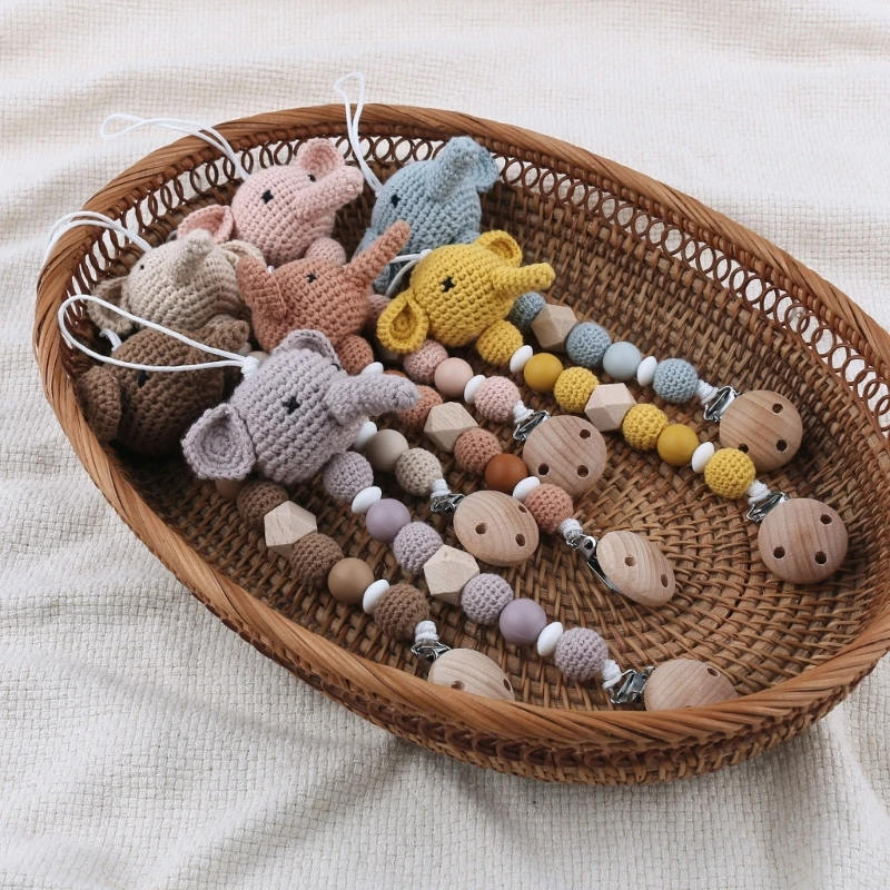 

Newborn Pacifier Chain Clip Crochet Elephant Teething Clip Clothes Pendant