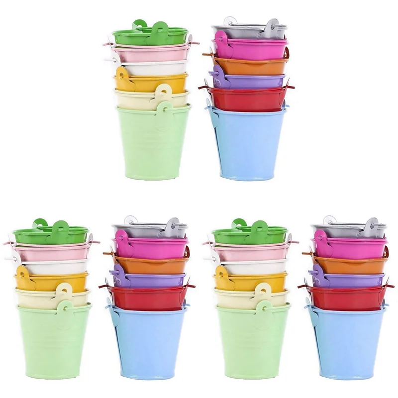 AB46-36Pcs Planter For Flowers Mini Buckets Metal Table Decoration (Random Color)