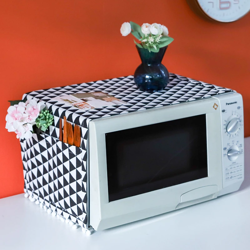 

Microwave Dust Cover Nordic Cotton and Linen Oven Electric Oven Printed Cloth Cover OilProof Covers With Double Pockets
