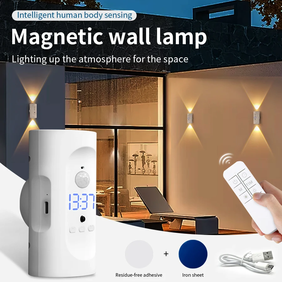 جسم الإنسان التعريفي الجدار مصباح 3 ألوان المغناطيسي LED شحن جو مصباح التحكم عن بعد ساعة الممر السرير ضوء الليل #1