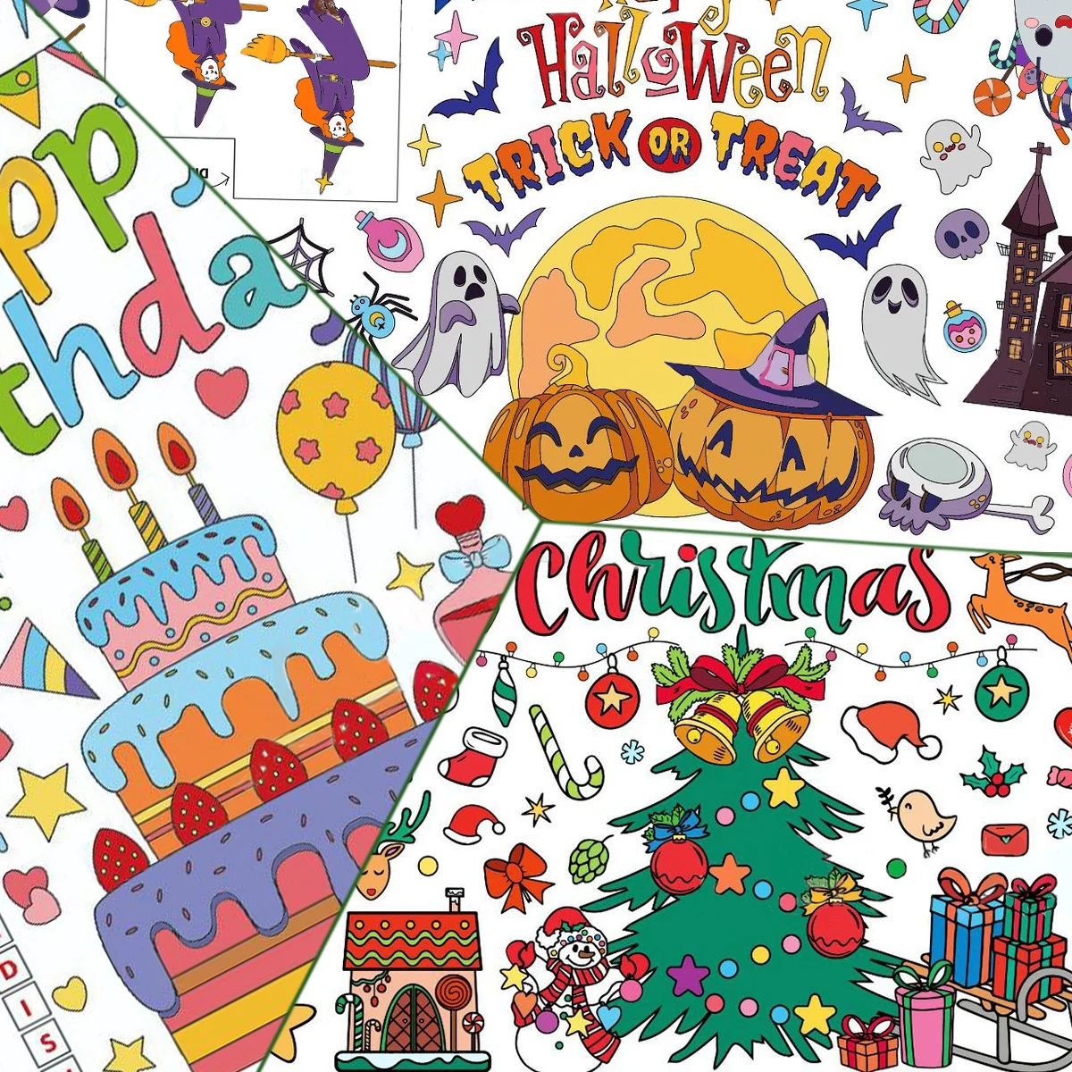 Xmas Giant Coloring Poster/Tablecloth-Christmas Crafts for Kids Paper Coloring Banner Kids Gifts  Christmas Party Decorations