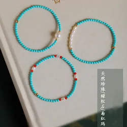 100% Natural Freshwater Pearl & Turquoise Stone 14K Gold Filled Ladies Beads Chain For Women Bracelet Jewelry For Women Gifts