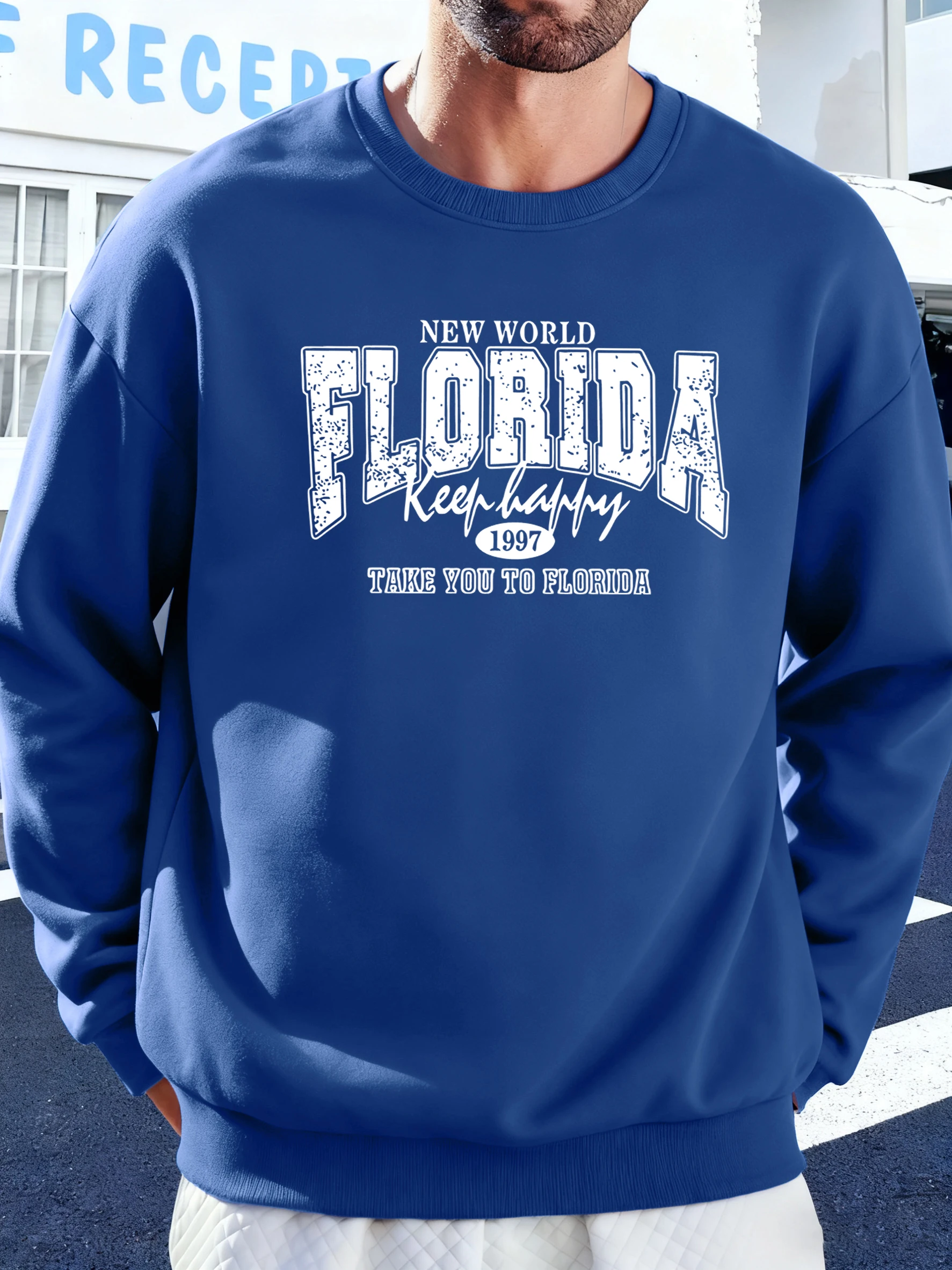 العالم الجديد فلوريدا 1997 الطباعة الصوف لينة البلوز الرجال الموضة كل مباراة البلوفرات عادية الخريف هودي س الرقبة ملابس فضفاضة