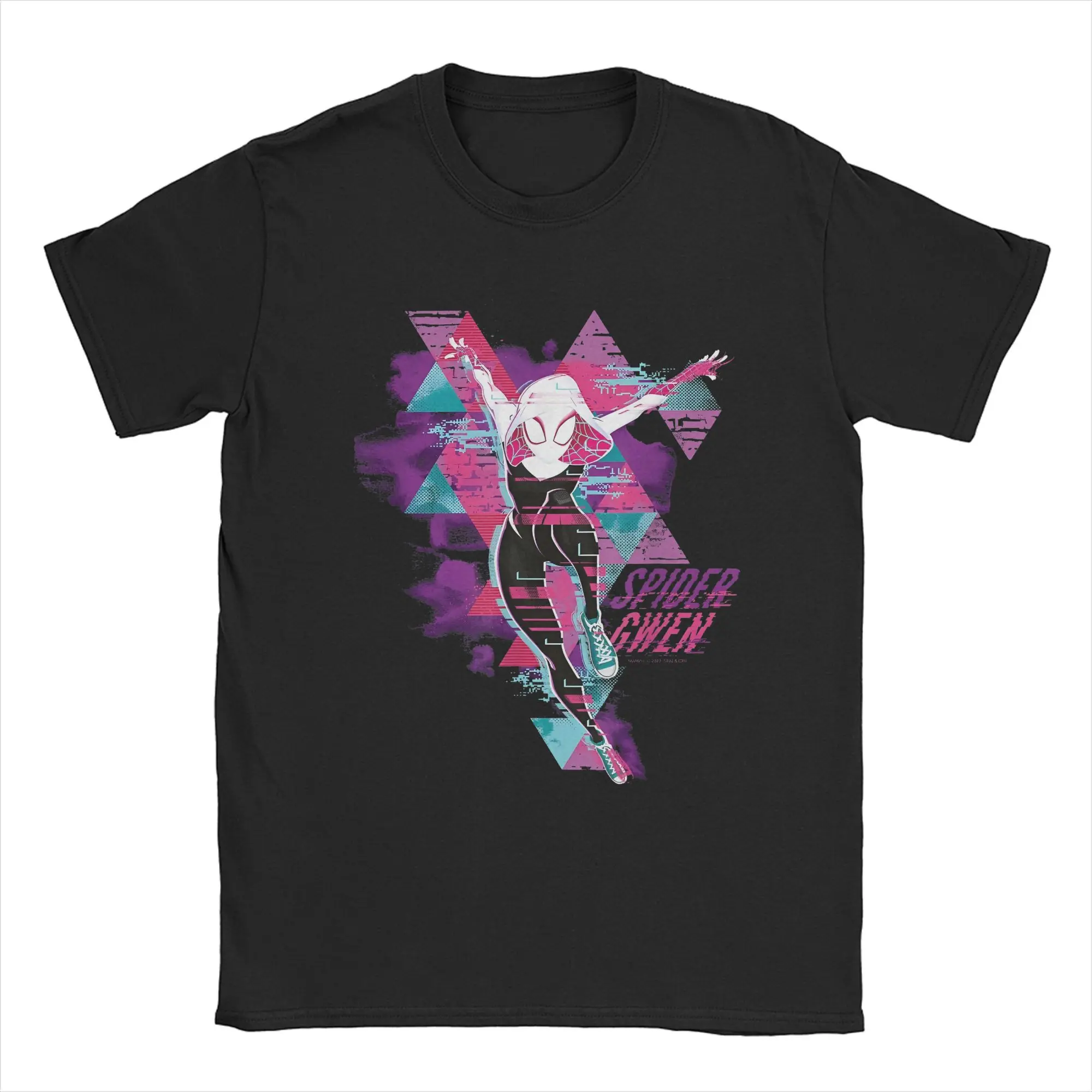 Men's T-Shirts Spider-Man Gwen Glitch Gwenpool Humorous 100% Cotton Tee Short Sleeve Into the Spider-Verse T Shirt Crewneck Clo