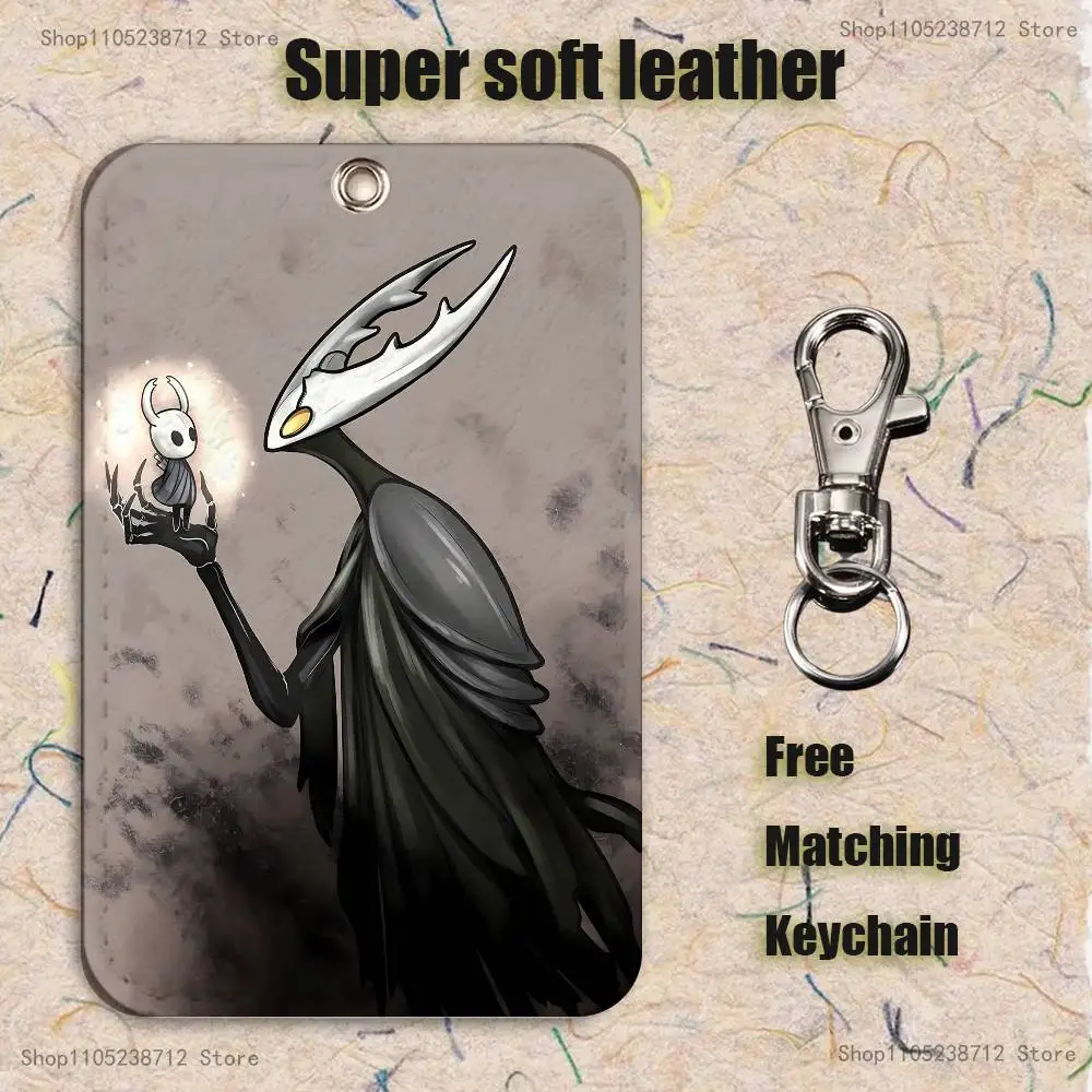 Horror Anime H-Hollow K-Knights patrón PU tarjetero de cuero llavero cerradura de puerta etiqueta de acceso funda para tarjeta de identificación llavero tarjeta