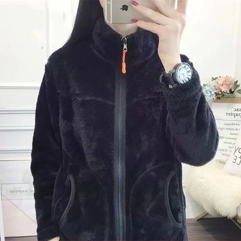 2025年 ファム スタンドカラー アウター レトロ レディース 大きいサイズ 4XL リバーシブル ジャケット 春秋 レディース 無地 ポーラーフリース コート