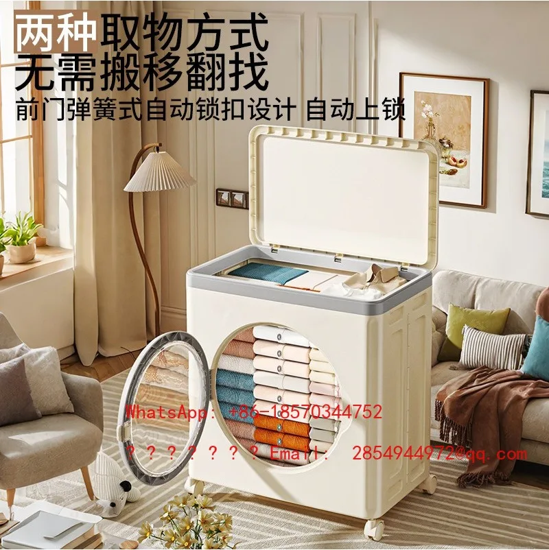 Household Foldable Flip Top Storage Bin with Wheels Large Space Clothes Quilt Dustproof Organizer Box