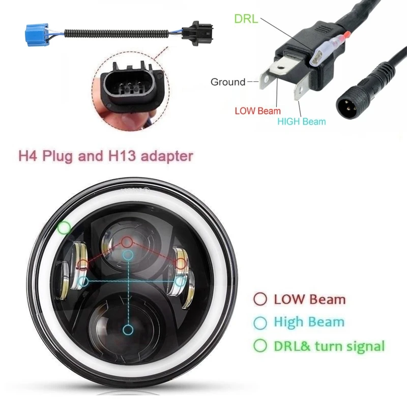 Bluetoothと互換性のあるRGBLEDヘッドライト,携帯電話制御の懐中電灯,ラングラー用フォグランプ,2個