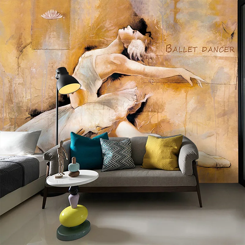 Customized 3D Mural European Style Abstract Art Ballet Girl retro bedroom restaurant Wallpaper Living room sofa background wall