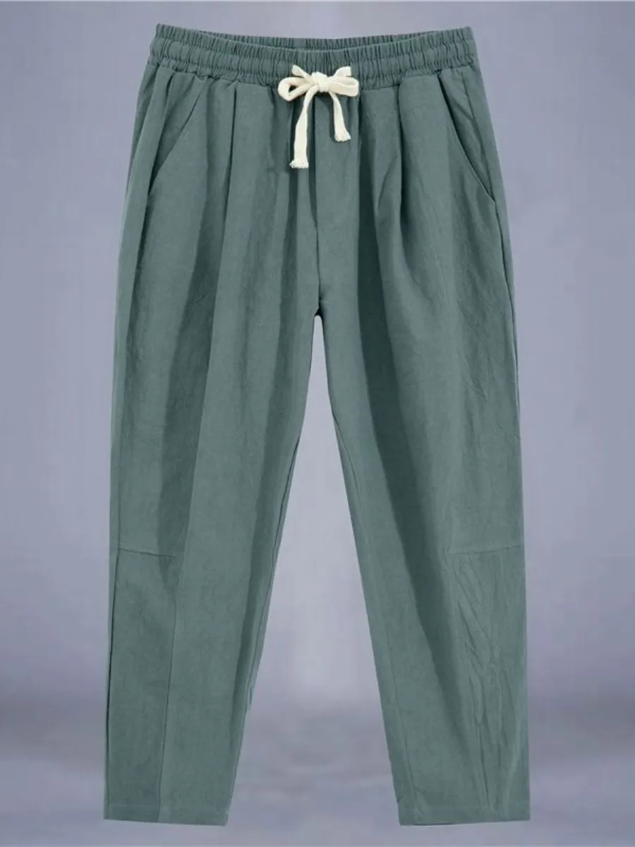 

Men's Linen Cotton Straight Leg Casual Pants Summer New Style Loose Breathable Large Size Comfortable Straight Tube Trousers