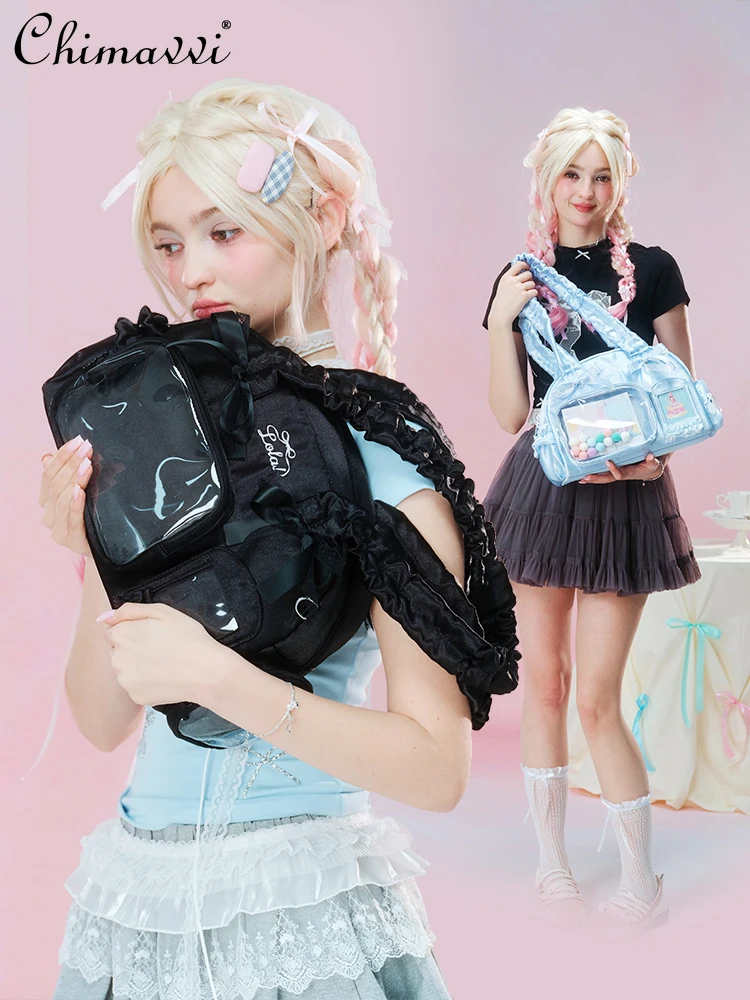 Lolita lace pain bag 2025 spring and summer new sweet girl ribbon student versatile shoulder bag kawaii temperament handbag