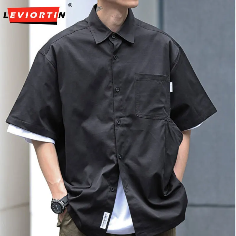 Men's summer Japanese retro short sleeved shirt, loose and versatile, fashionable solid color workwear, casual shirt jacket